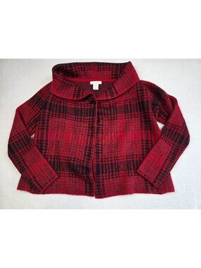 Christian Siriano New York Plaid Red Black Knit Sweater Cardigan Top Size Medium